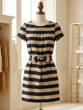 Pippa Brown & Black Stripped Dress With Tie At Waist Sz 2